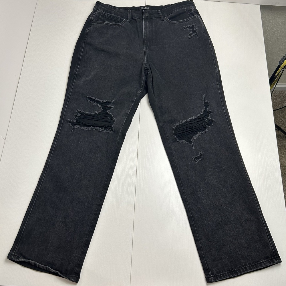 Judy Blue High Waist Rigid Magic‎ 90's Distressed Straight Leg Black Jeans 16W